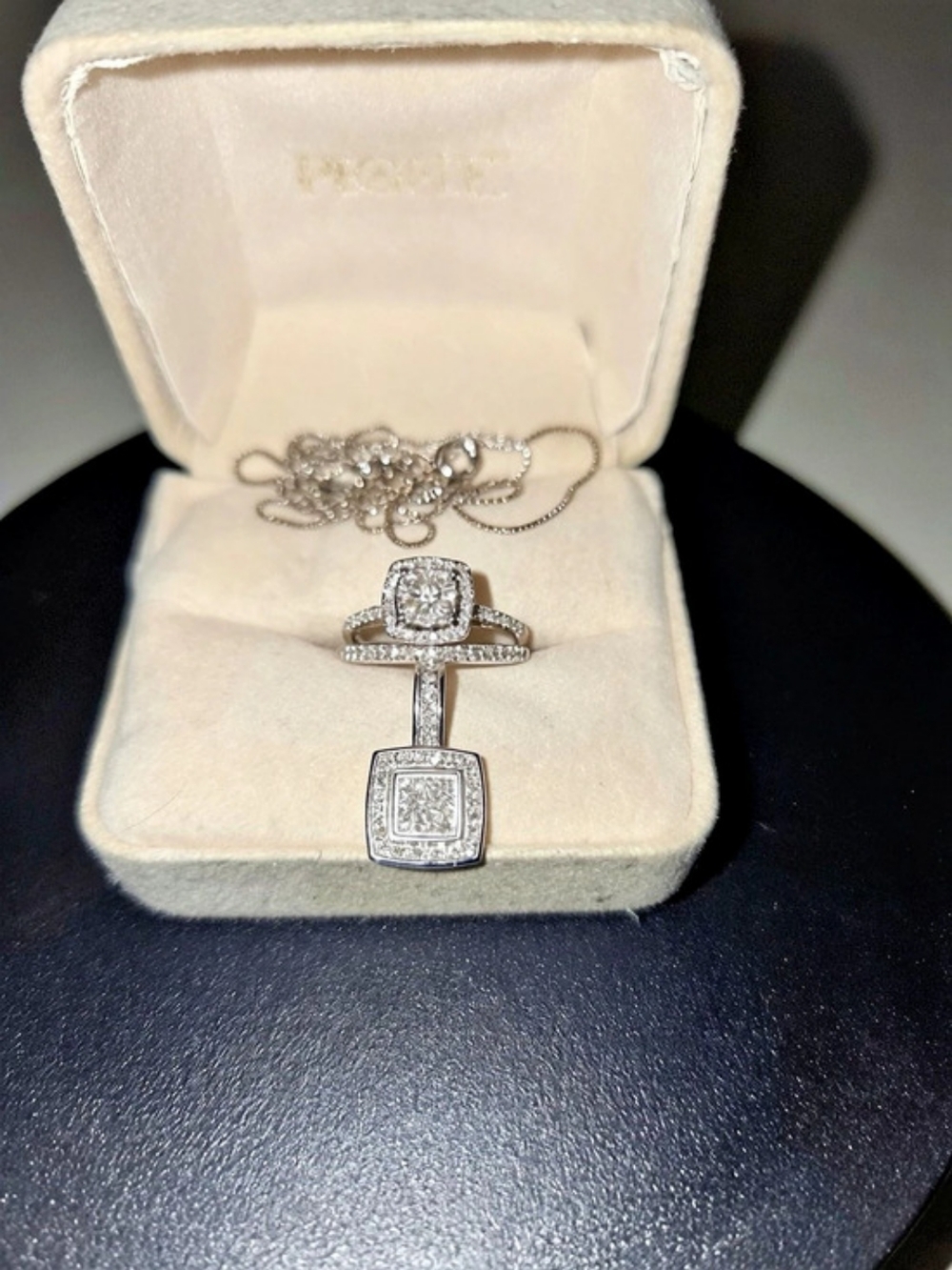 People's Cushion Engagement Ring, Band & Pendant Jewelry 10K White Gold